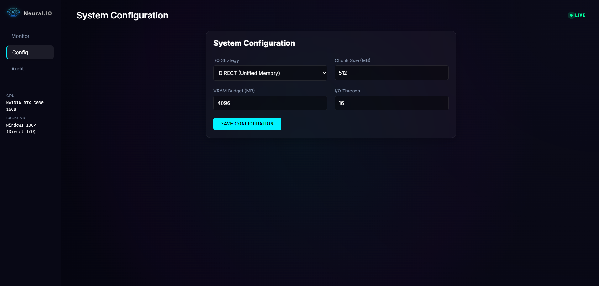 Neural:IO Deep Configuration